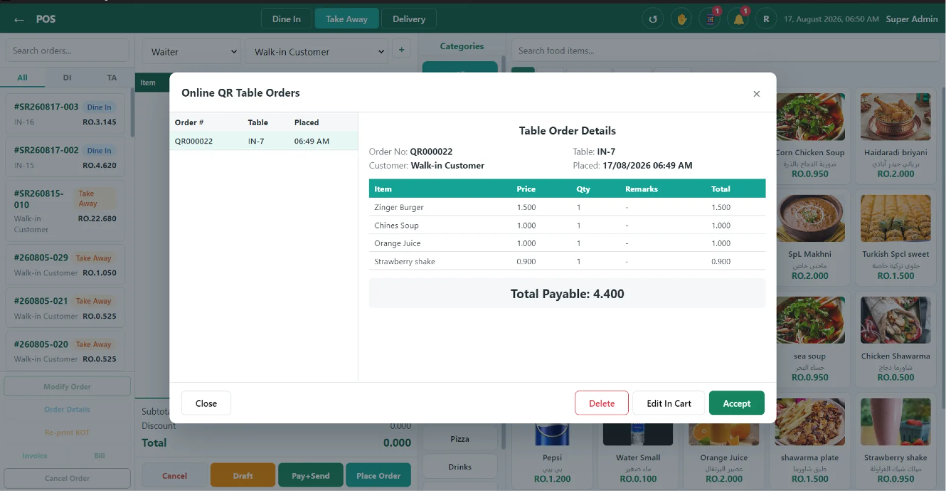Receive orders direct from Table by Scanning QR CODE
